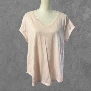 EDDIE BAUER | Women's Light Pink V-Neck Short Sleeve Tee Shirt Size XL